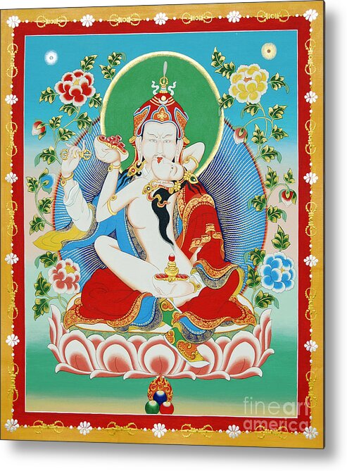 Thangka Metal Print featuring the painting Guru Rinpoche Yab Yum by Sergey Noskov