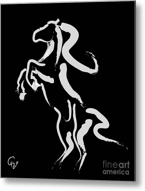 Horse Rising Metal Print featuring the painting Horse -black and white beauty by Go Van Kampen