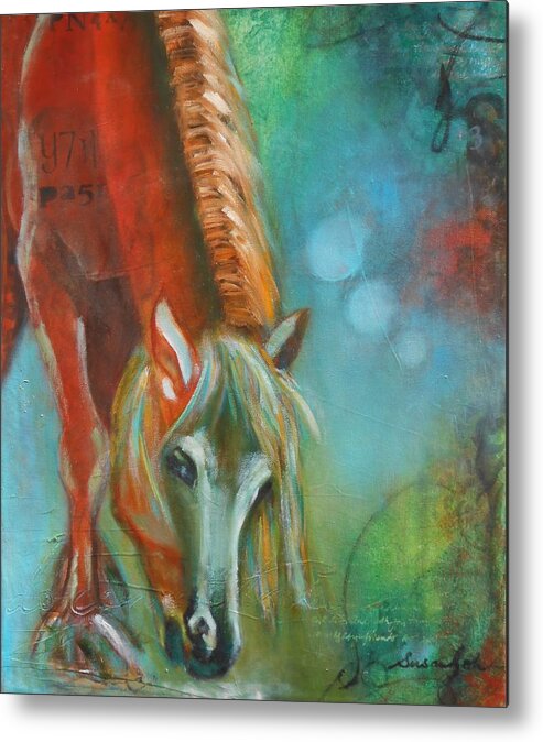Abstract Metal Print featuring the painting Horse drinking by Susan Goh