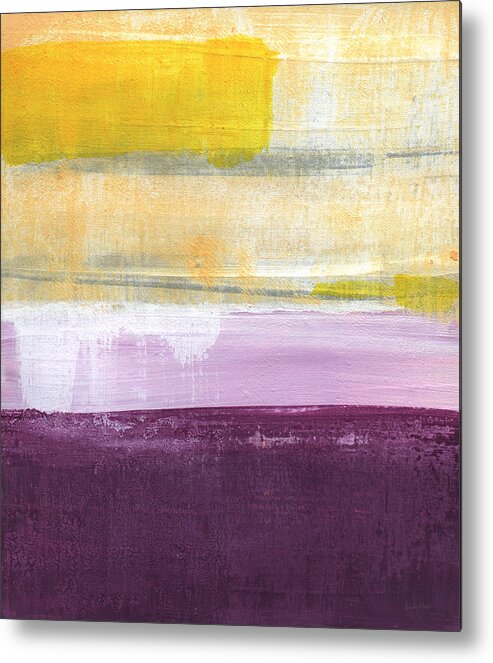 Purple And Yellow Abstract Painting Metal Print featuring the painting Hydrangea Two - abstract painting by Linda Woods