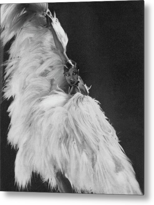 Accessories Metal Print featuring the photograph Josephine Baker Wearing A Feather Costume by George Hoyningen-Huene