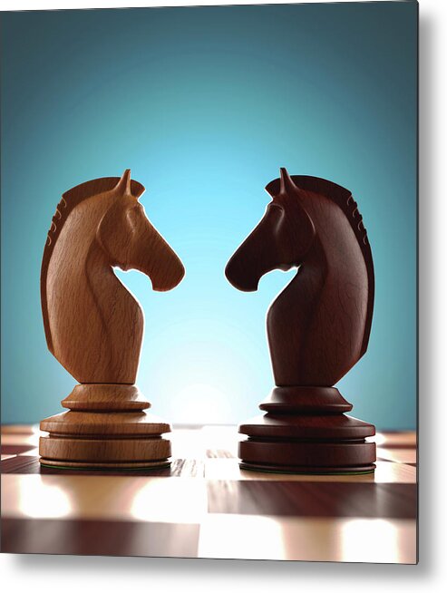 Artwork Metal Print featuring the photograph Knight Chess Pieces by Ktsdesign