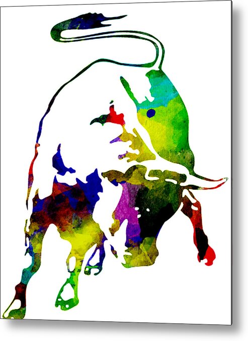 Lambo Metal Print featuring the painting Lamborghini bull emblem colorful abstract. by Eti Reid
