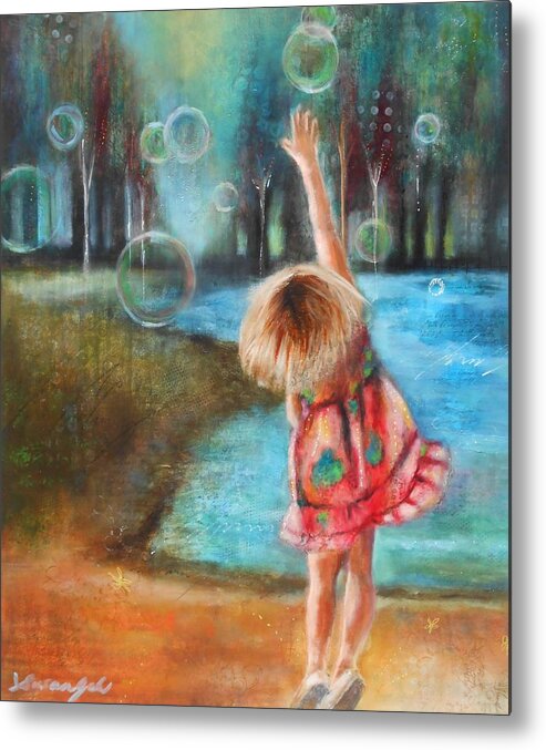 Little Girl. Blue Metal Print featuring the painting Little Girl 1 by Susan Goh