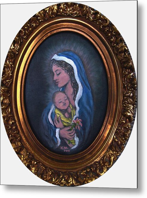 Madonna & Child Metal Print featuring the painting Madonna of the Pink Lilly by Kathleen McDermott
