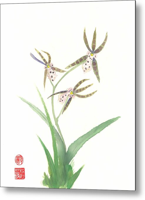 Japanese Metal Print featuring the painting Miltonia Orchid by Terri Harris