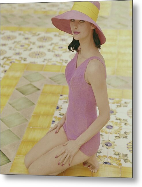 Fashion Metal Print featuring the photograph Model In Pink Bathing Suit by Tom Palumbo