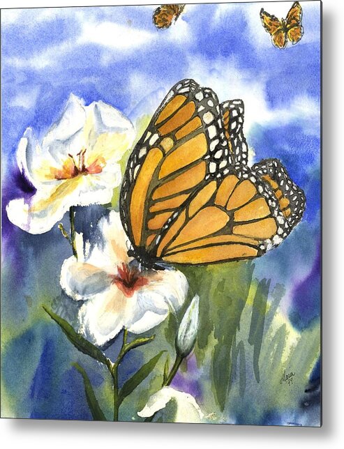 White Flowers And Butterflies Metal Print featuring the painting Transformation 2 by Maria Hunt