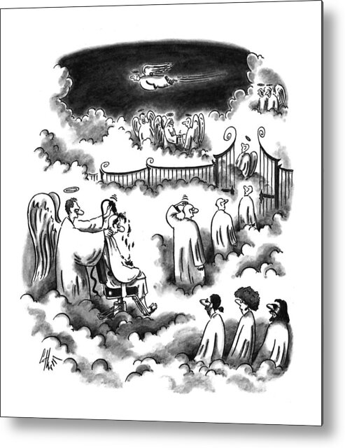 (an Angel Shaving All The New Angel's Heads Before Entering Heaven)
Death Metal Print featuring the drawing New Yorker September 26th, 1994 by Frank Cotham