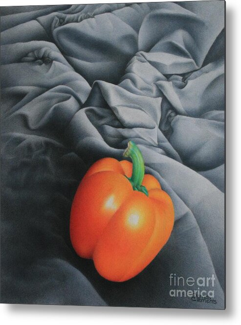 Color Pencil Metal Print featuring the drawing Only Orange by Pamela Clements