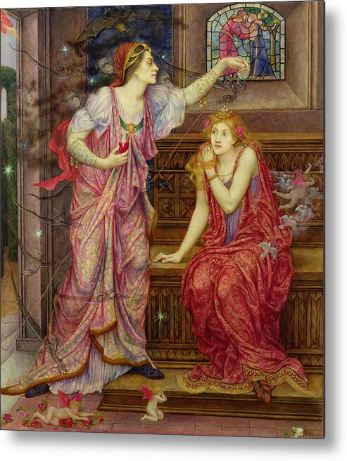 William Metal Print featuring the painting Queen Eleanor and Fair Rosamund by Evelyn De Morgan