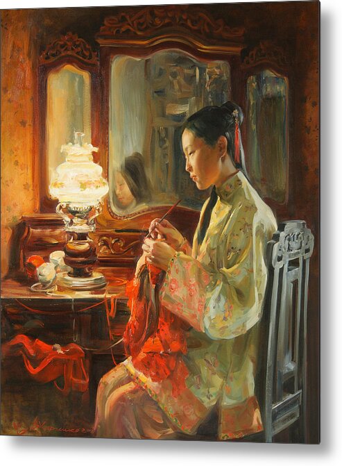 China Metal Print featuring the painting Quiet evening by Victoria Kharchenko
