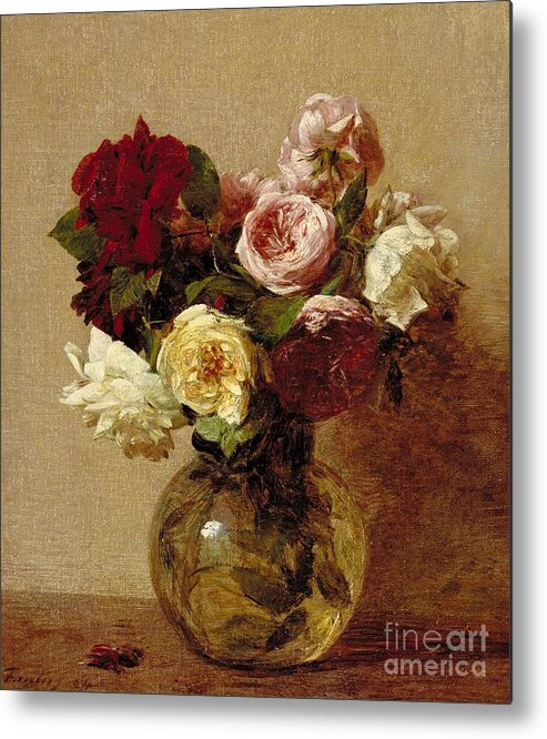 Still-life Metal Print featuring the painting Roses by Ignace Henri Jean Fantin-Latour