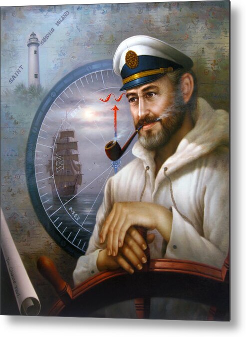 Map Metal Print featuring the painting Saint Simons Island Sea Captain 1 by Yoo Choong Yeul