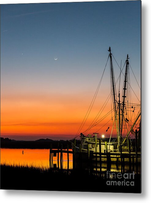 Shrimp Boat Metal Print featuring the photograph Shrimp Boat at Dusk Folly Beach by Donnie Whitaker