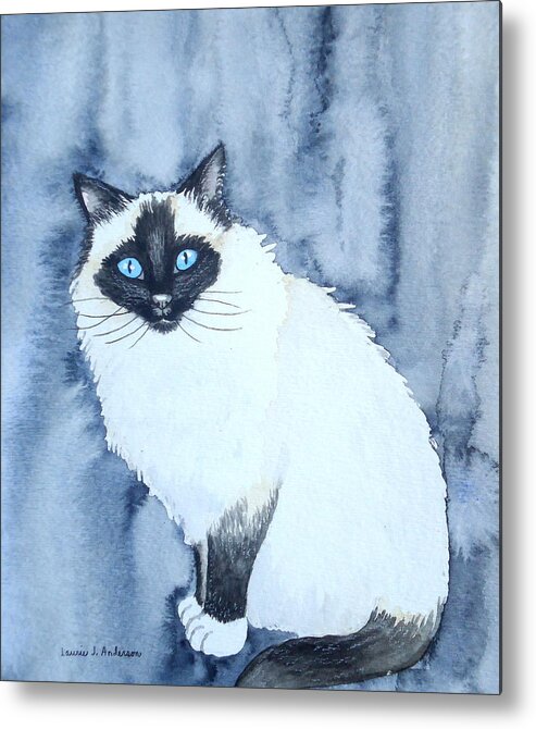 Cat Metal Print featuring the painting Siamese Cat by Laurie Anderson