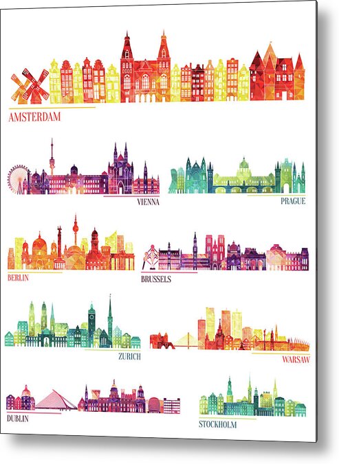 Dublin Metal Print featuring the digital art Skyline Detailed Silhouette Set by Katerina andronchik