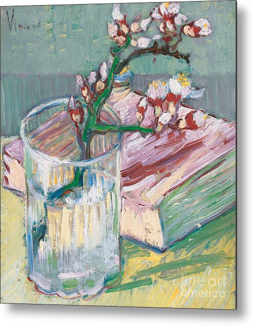 Still-life Metal Print featuring the painting Still life  a flowering almond branch by Vincent Van Gogh