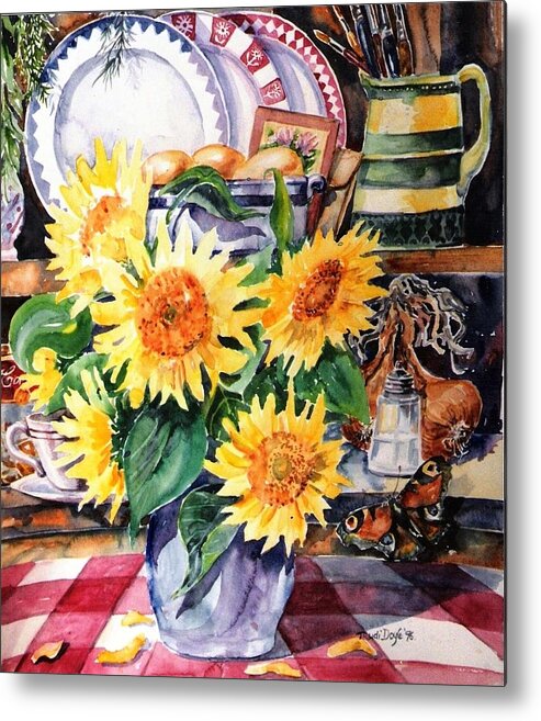 Sunflower Painting Metal Print featuring the painting Still lIfe with Sunflowers by Trudi Doyle