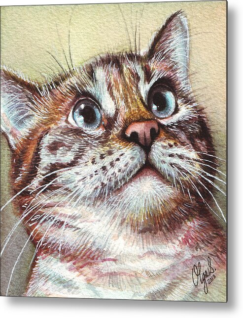 Kitty Metal Print featuring the painting Surprised Kitty by Olga Shvartsur