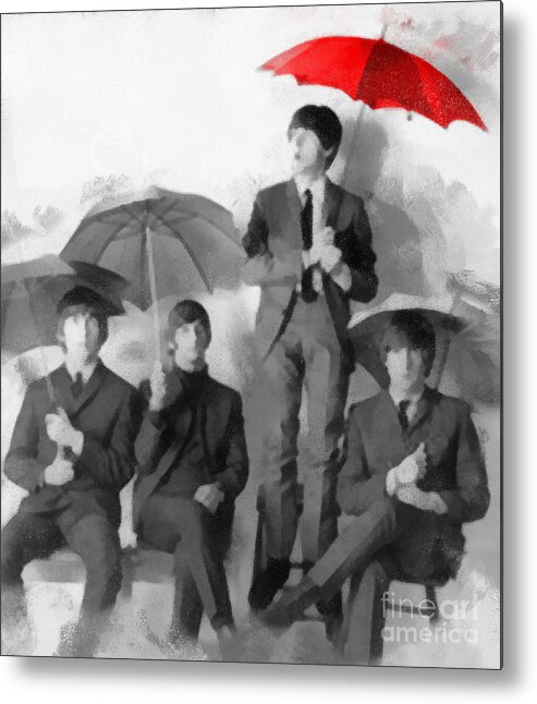 The Beatles Metal Print featuring the photograph The Beatles - Paul's Red Umbrella by Paulette B Wright