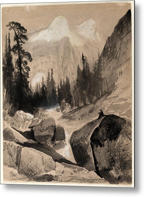 Thomas Moran Metal Print featuring the drawing The North Dome Yosemite California by Thomas Moran
