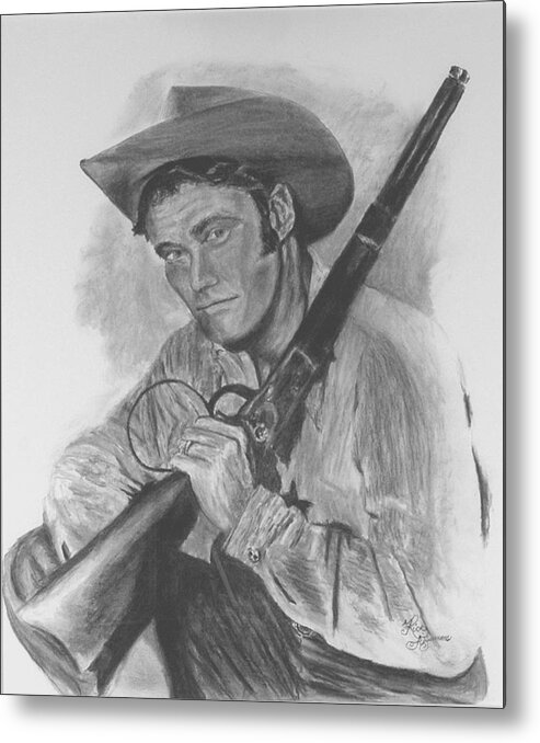Figurative Metal Print featuring the drawing The Rifleman by Rick Fitzsimons