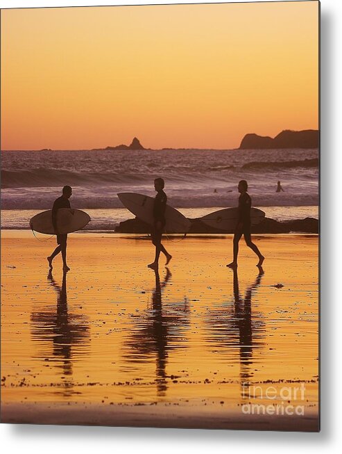 Blair Stuart Metal Print featuring the photograph Three Surfers at Sunset by Blair Stuart