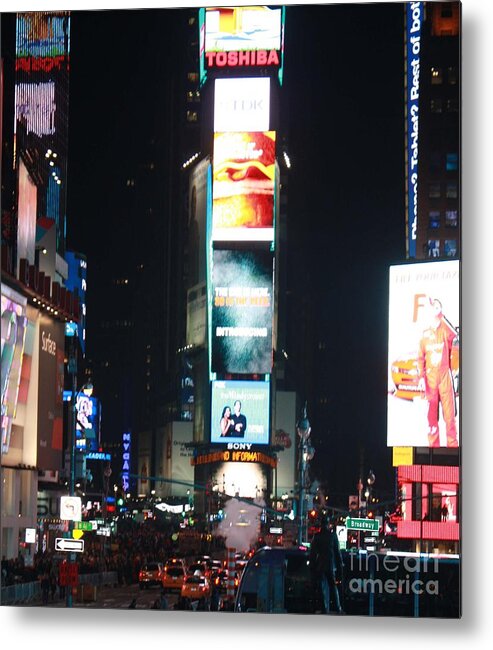 Times Square At Night Metal Print featuring the photograph Times Square at Night by John Telfer
