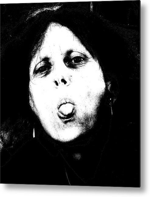 Black & White Woman Tongue Face Portrait Lady Metal Print featuring the photograph Tongue by Guy Pettingell