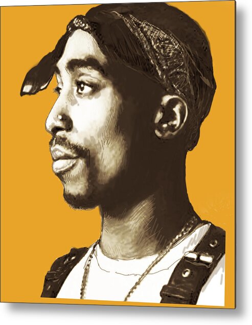 Shakur Long Stylised Drawing Art Poster - Tupac Amaru Shakur (june 16 Metal Print featuring the drawing Tupac Shakur stylised pop art poster by Kim Wang