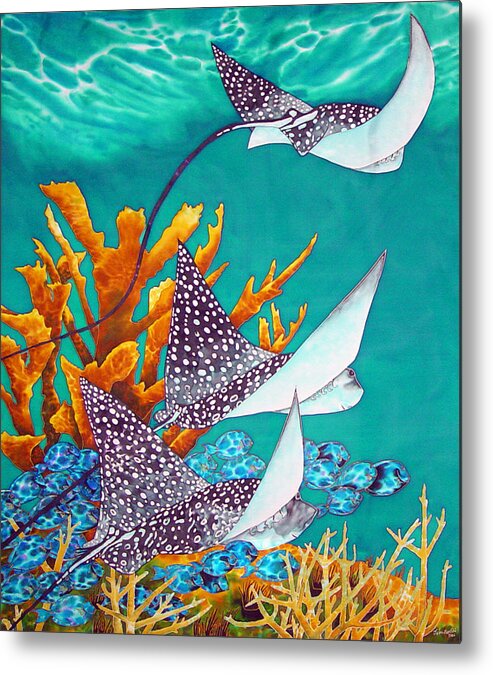 Eagle Ray Metal Print featuring the painting Under the Bahamian Sea by Daniel Jean-Baptiste
