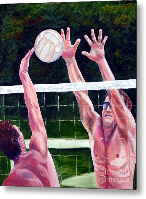 Volleyball Metal Print featuring the painting Volleyball Block by Julie Brugh Riffey