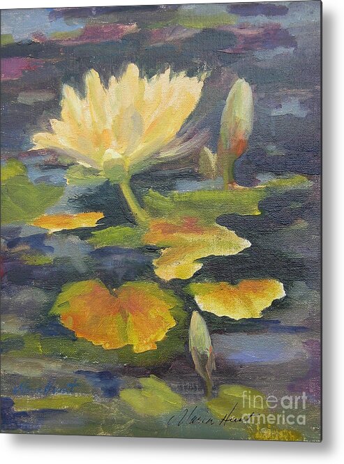 Floral Metal Print featuring the painting Water Lily in the Fountain by Maria Hunt