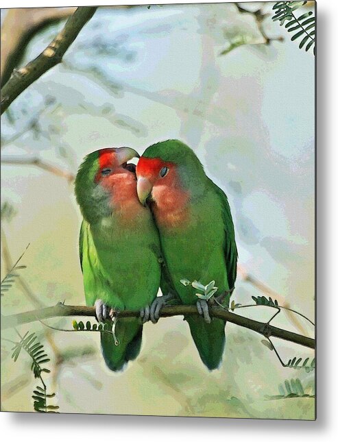 Peach Face Love Bird Metal Print featuring the photograph Wild Peach Face Love Bird Whispers by Tom Janca