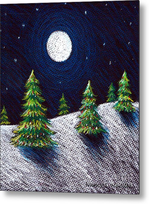 Pastels Metal Print featuring the drawing Christmas Trees II by Nancy Mueller