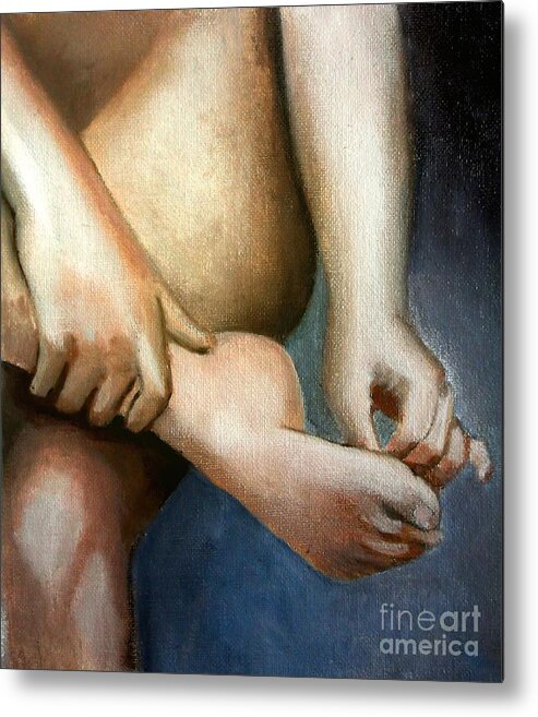 William Bouguereau Metal Print featuring the painting Hand and Foot by Kostas Koutsoukanidis