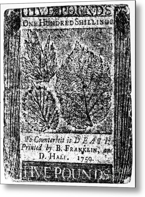 1759 Metal Print featuring the photograph Paper Currency, 1759 by Granger