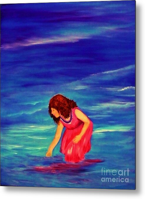 Little Girl Metal Print featuring the painting Red Haired Sea Baby by Peggy Miller