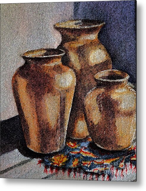 Stilllife Metal Print featuring the painting Three Copper Urns by Rita Brown