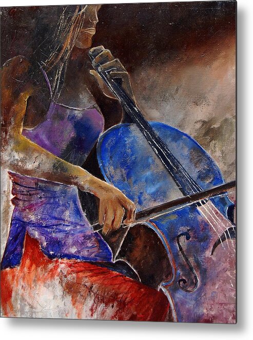 Music Metal Print featuring the painting Cello player #2 by Pol Ledent