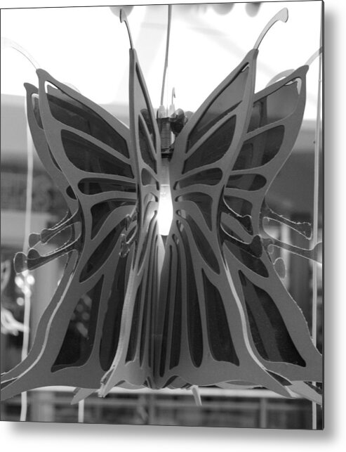 Black And White Metal Print featuring the photograph Hanging Butterfly #1 by Rob Hans