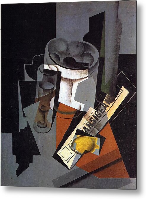 Still Life With Newspaper - Juan Gris 1916 Synthetic Cubism Metal Print featuring the painting Still Life with Newspaper by Juan Gris