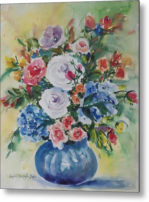 Flowers Metal Print featuring the painting White Roses #1 by Ingrid Dohm