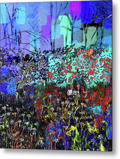 Landscapes - Vertical Metal Print featuring the drawing A Field Of Flowers by Robert Grubbs