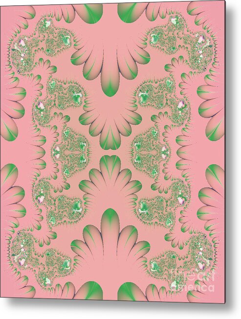 Abstract Metal Print featuring the digital art Abstract in Pink and Green by Linda Phelps