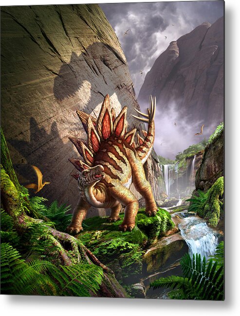 Stegosaurus Metal Print featuring the digital art Against the Wall by Jerry LoFaro