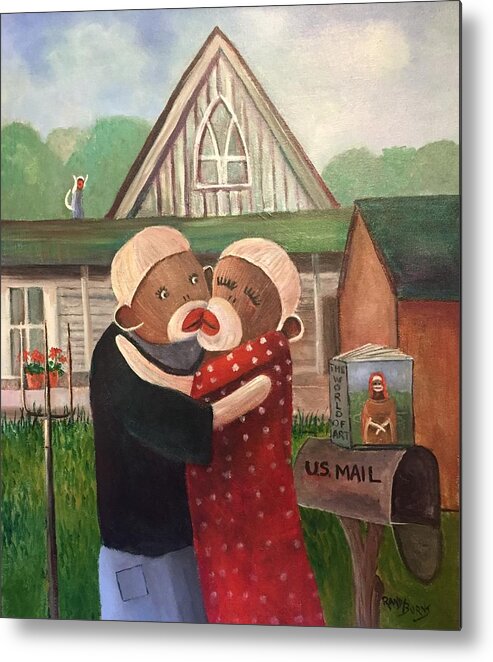 American Gothic Metal Print featuring the painting American Gothic The Monkey Lisa and The Holler by Randy Burns