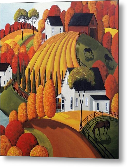 Landscape Metal Print featuring the painting Autumn Glory - country modern landscape by Debbie Criswell
