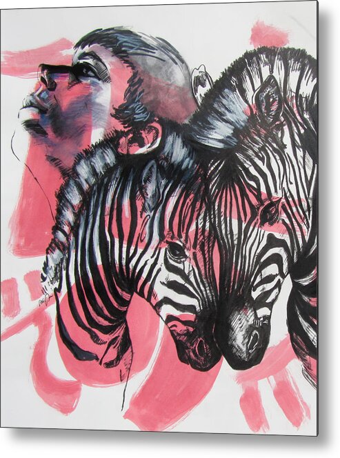 Striped Zebra Metal Print featuring the painting Between Stripes by Rene Capone